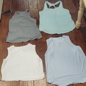 4 Women's Workout Tops, Size M, Gray, White, Green, Light Blue
